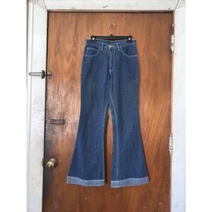 Vtg Womens Size 7/8 Long Two Tone Flared Bell Bottom Low Rise Denim Jeans Y2k